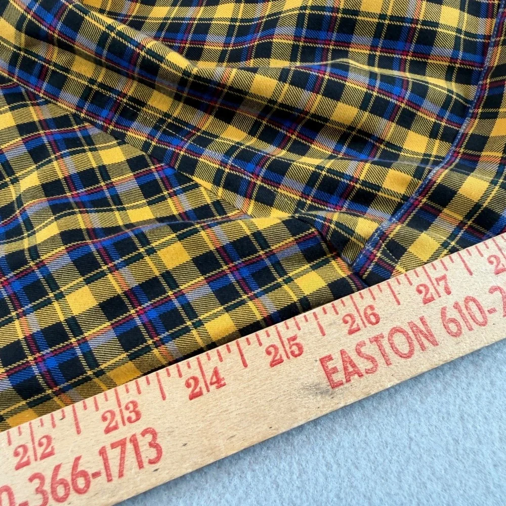 Ralph Lauren Mens XL Custom Fit Plaid Button Down Shirt Yellow Blue Black Cotton